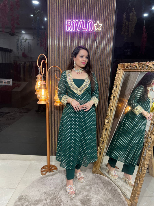 Emerald Radiance And Ruby Glow Anarkali Set RC269