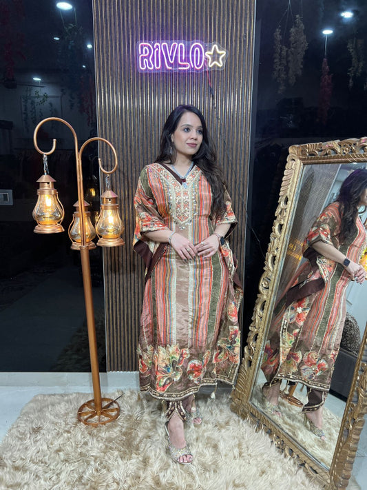 🌸 Elegant Striped Floral Kaftan Set 🌸RC279