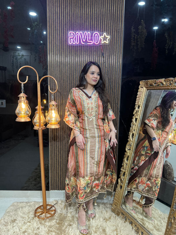 🌸 Elegant Striped Floral Kaftan Set 🌸RC279