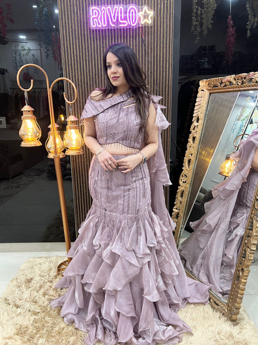 💜 Lavender Fishcut Ruffle Lehenga 💜 RC288