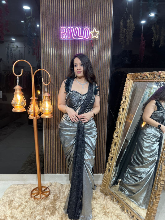🖤 Metallic Sequin Drape Saree Indo 🖤 RC286