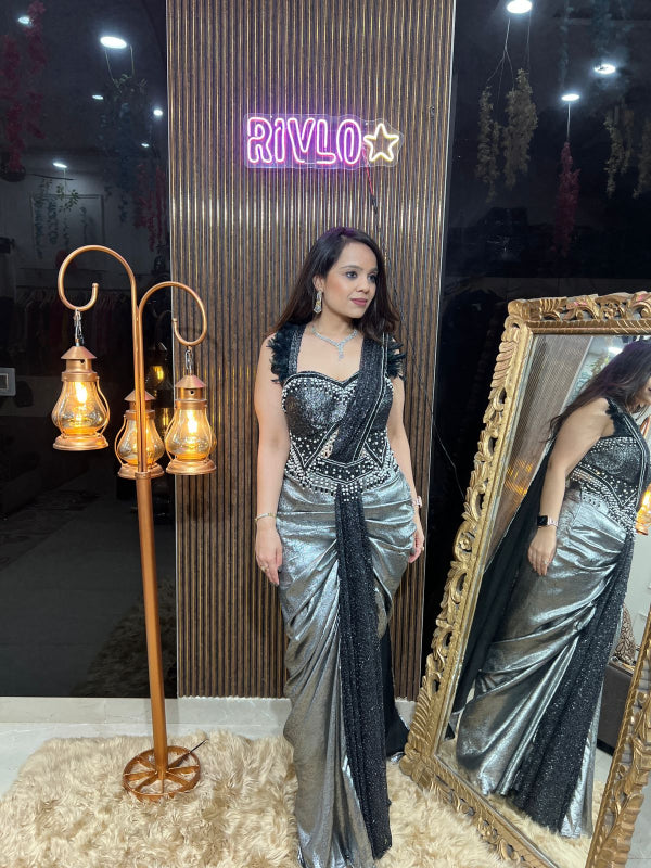 🖤 Metallic Sequin Drape Saree Indo 🖤 RC286