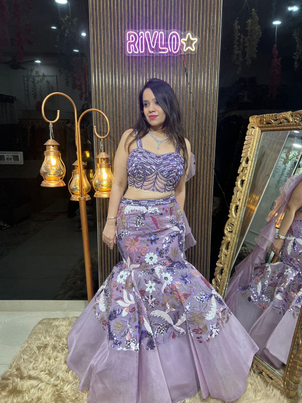 Lavender Heavy Embroidered Fish-Cut Lehenga RC291
