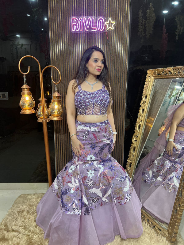 Lavender Heavy Embroidered Fish-Cut Lehenga RC291