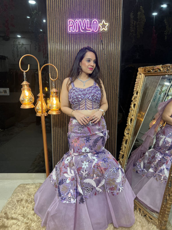 Lavender Heavy Embroidered Fish-Cut Lehenga RC291
