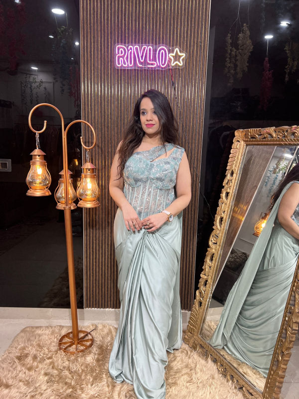 Mint Green AND ICE BLUE Corset Drape Saree RC290