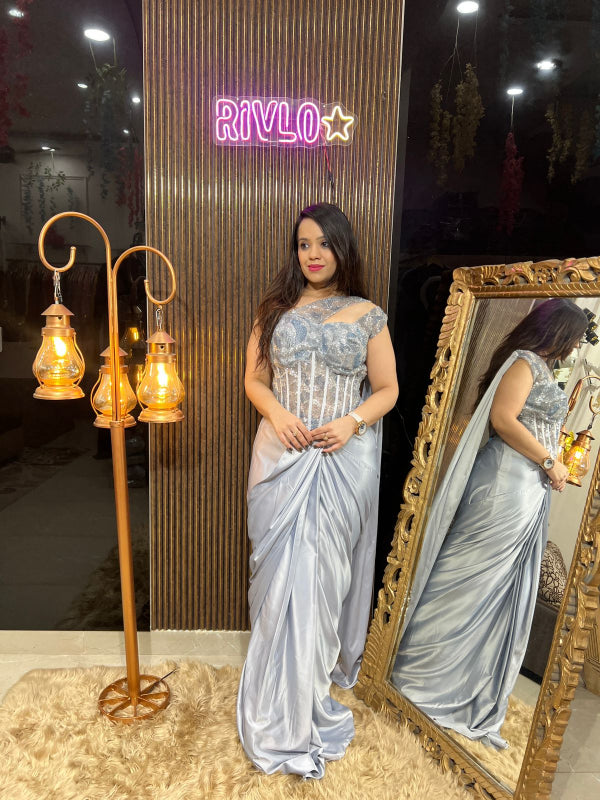 Mint Green AND ICE BLUE Corset Drape Saree RC290