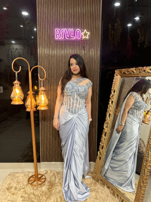 Mint Green AND ICE BLUE Corset Drape Saree RC290