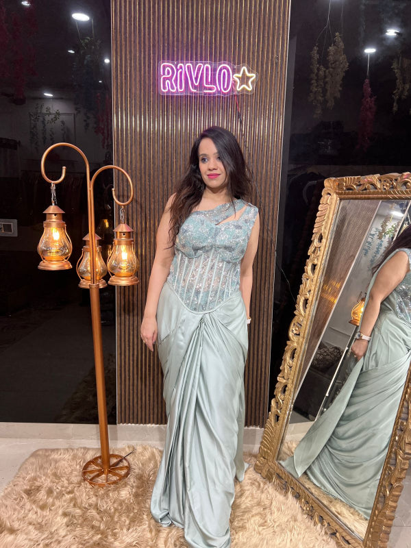 Mint Green AND ICE BLUE Corset Drape Saree RC290