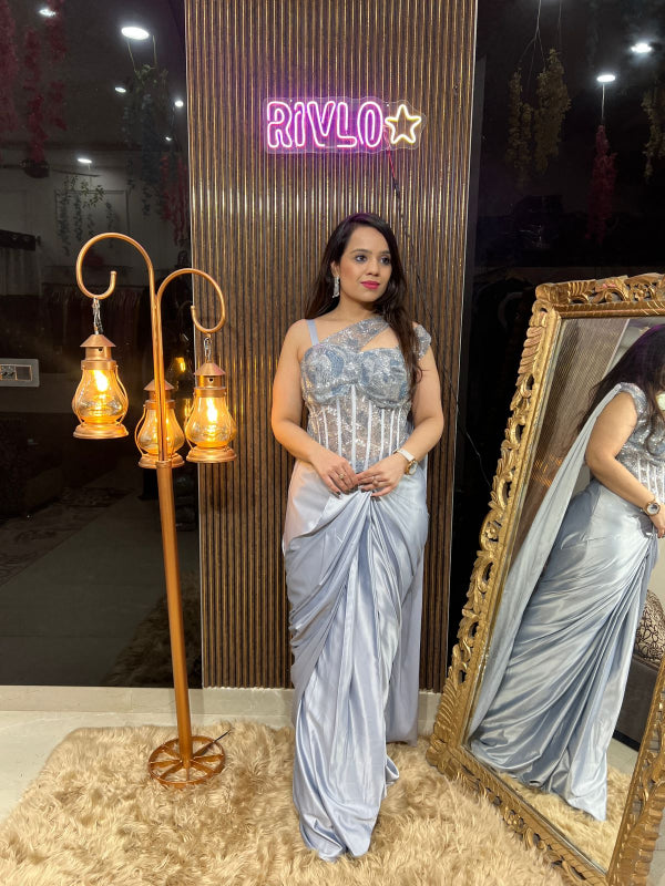 Mint Green AND ICE BLUE Corset Drape Saree RC290