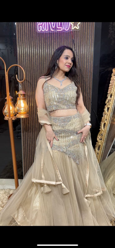 Golden Beige Shimmer Lehenga RC295