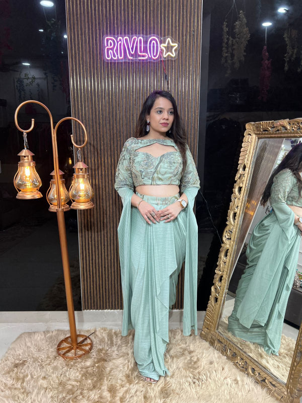 🌸 Dark Pastel Embellished Blouse with Drape Saree Set 🌸RC313
