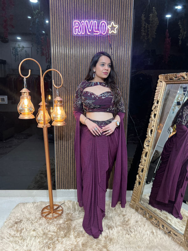 🌸 Dark Pastel Embellished Blouse with Drape Saree Set 🌸RC313