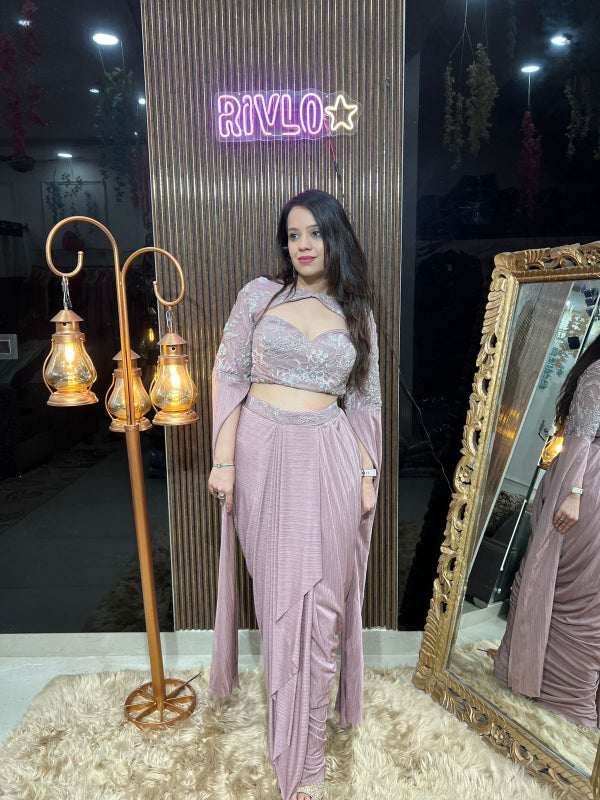 🌸 Pastel Embellished Blouse with Drape Saree Set 🌸 RC312