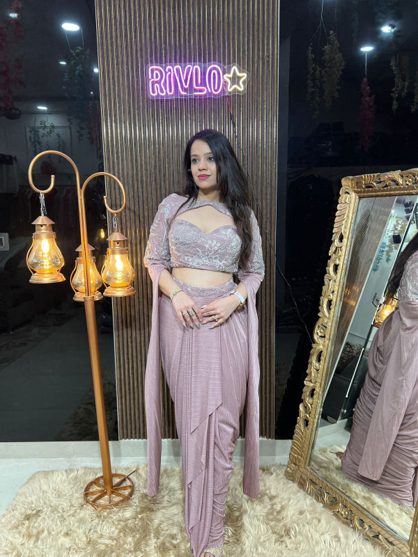 🌸 Pastel Embellished Blouse with Drape Saree Set 🌸 RC312