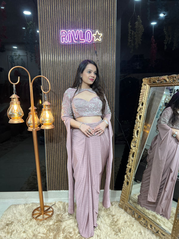 🌸 Pastel Embellished Blouse with Drape Saree Set 🌸 RC312
