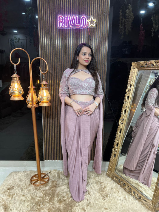🌸 Pastel Embellished Blouse with Drape Saree Set 🌸 RC312