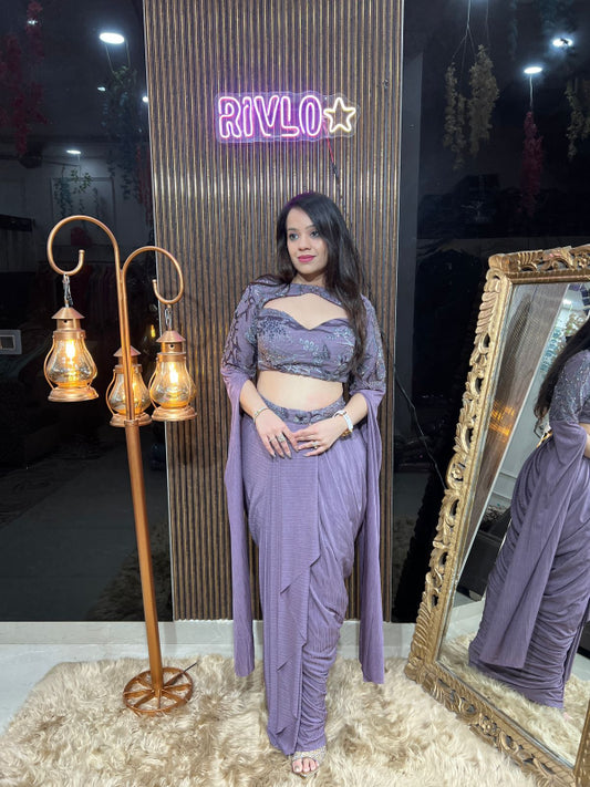 🌸 Pastel Embellished Blouse with Drape Saree Set 🌸 RC312