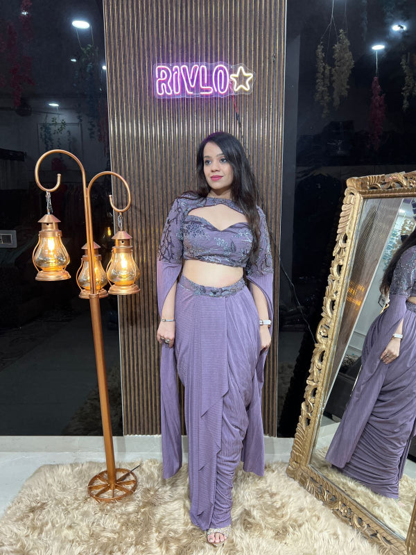 🌸 Pastel Embellished Blouse with Drape Saree Set 🌸 RC312