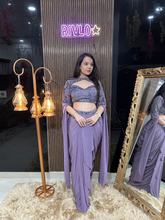 🌸 Pastel Embellished Blouse with Drape Saree Set 🌸 RC312