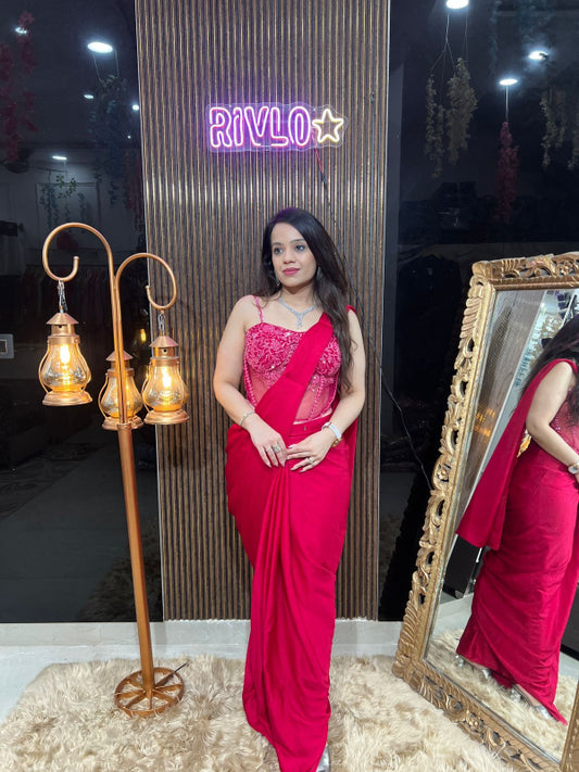 ❤️ Hot Pink Corset Saree with Embellished Blouse ❤️ RC311
