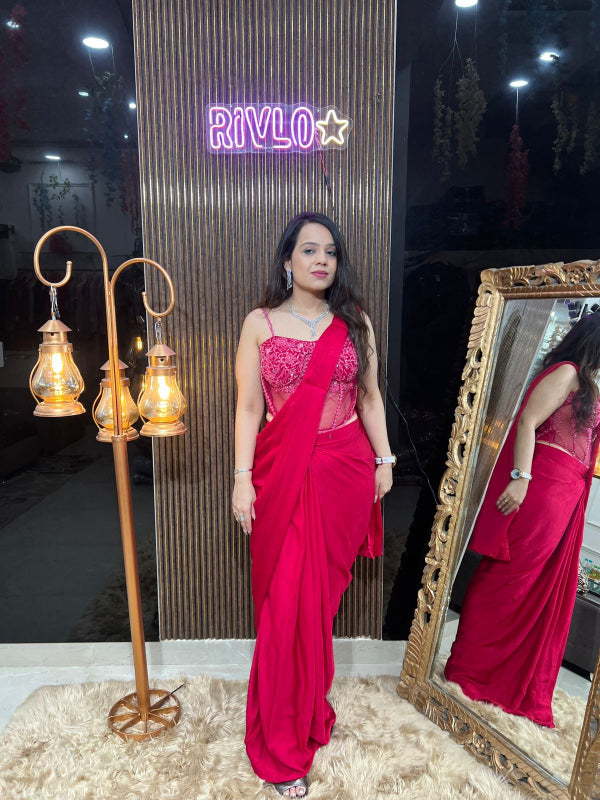❤️ Hot Pink Corset Saree with Embellished Blouse ❤️ RC311