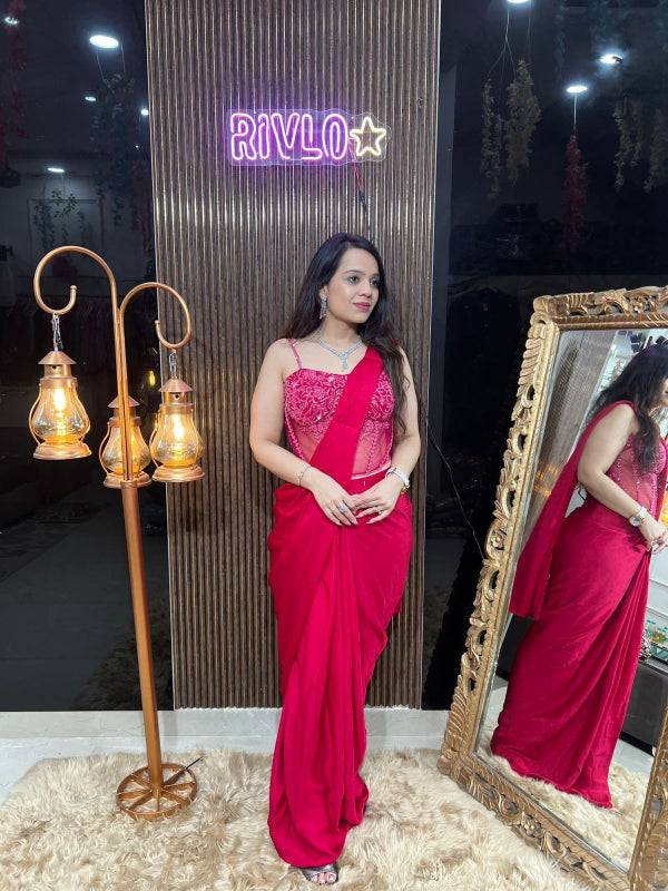 ❤️ Hot Pink Corset Saree with Embellished Blouse ❤️ RC311