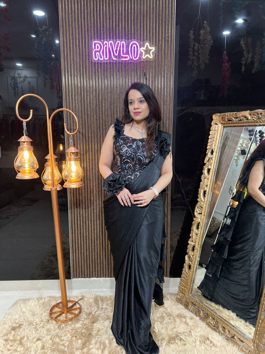 ✨ Black Designer Saree with Embellished Blouse RC314