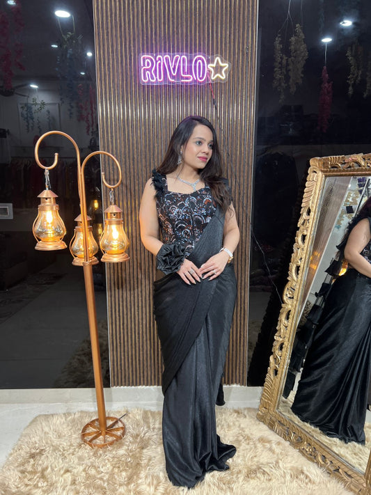 ✨ Black Designer Saree with Embellished Blouse RC314