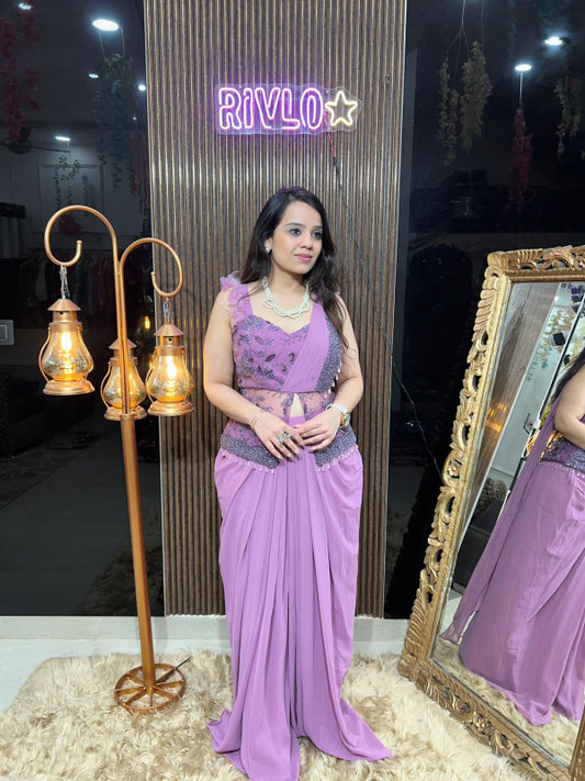 ✨ Lavender Draped Saree with Embroidered Jacket Blouse RC316