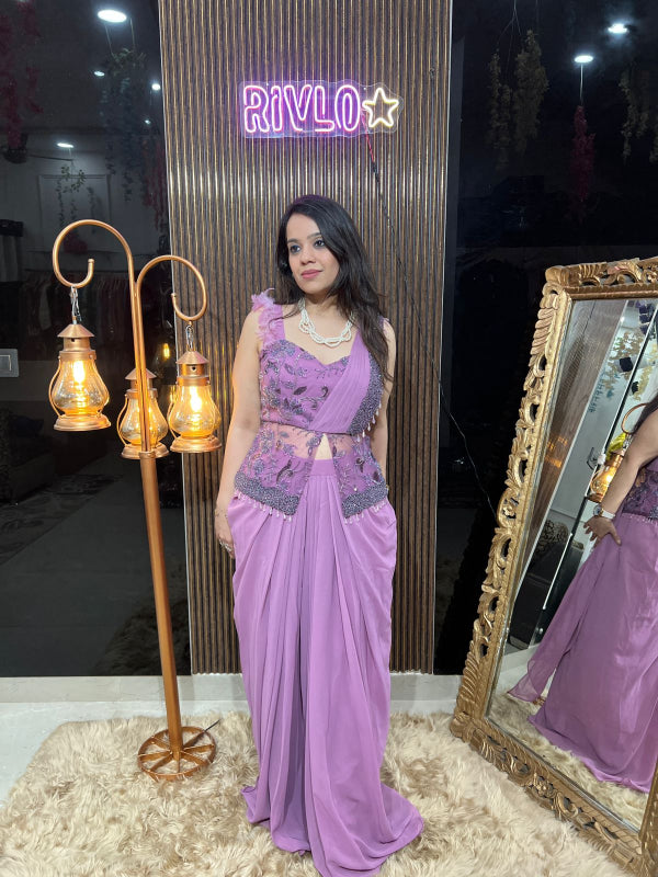 ✨ Lavender Draped Saree with Embroidered Jacket Blouse RC316