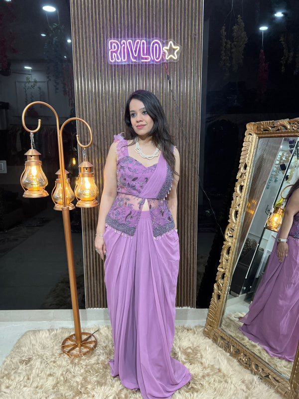✨ Lavender Draped Saree with Embroidered Jacket Blouse RC316