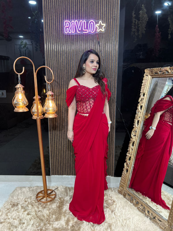 ✨  Pre-Draped Saree with Embellished Blouse ✨RC322