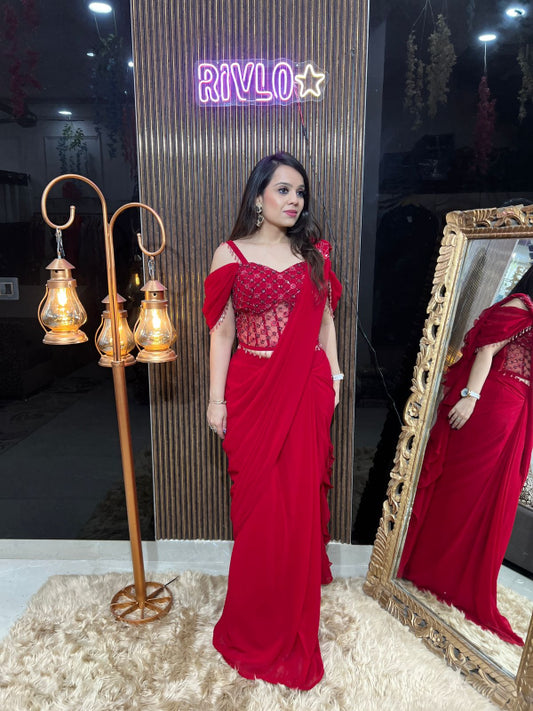 ✨  Pre-Draped Saree with Embellished Blouse ✨RC322
