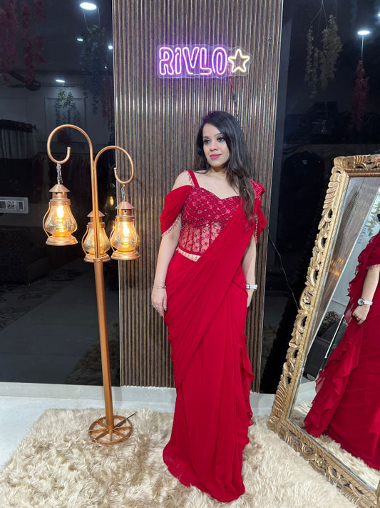✨  Pre-Draped Saree with Embellished Blouse ✨RC322