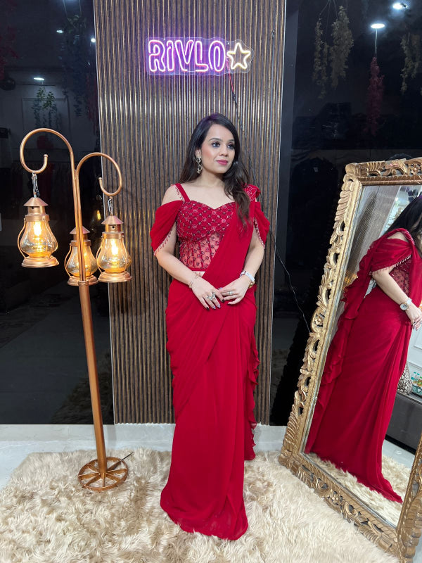 ✨  Pre-Draped Saree with Embellished Blouse ✨RC322