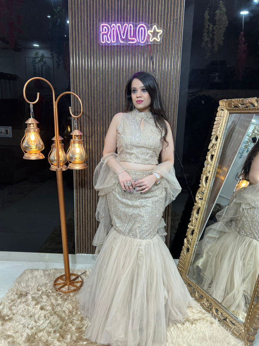 ✨ Champagne Gold Mermaid Gown with Dupatta ✨ RC323