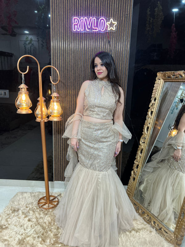 ✨ Champagne Gold Mermaid Gown with Dupatta ✨ RC323