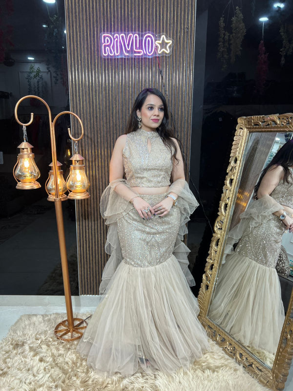 ✨ Champagne Gold Mermaid Gown with Dupatta ✨ RC323