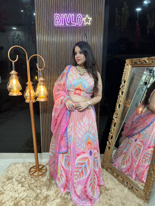 🌸Pink Printed Lehenga Set with Dupatta 🌸🌸 RC329