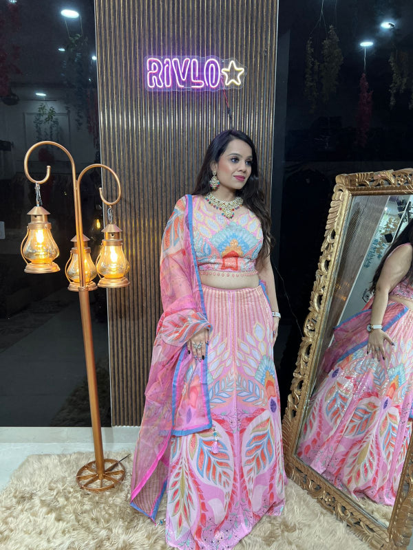 🌸Pink Printed Lehenga Set with Dupatta 🌸🌸 RC329