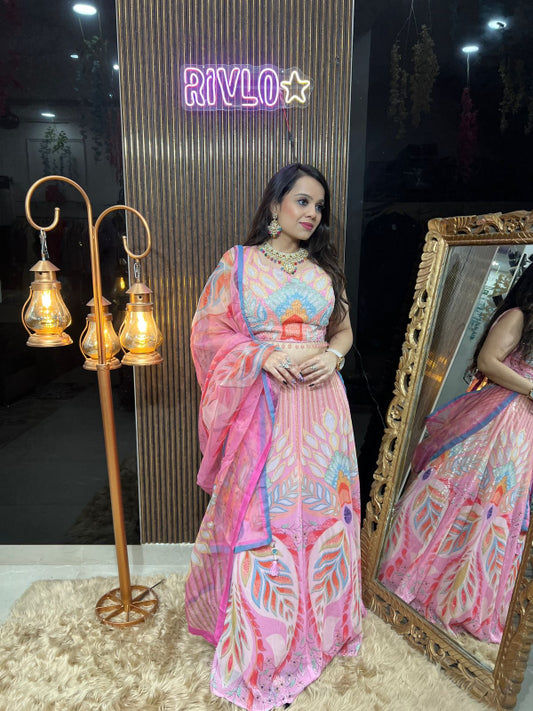 🌸Pink Printed Lehenga Set with Dupatta 🌸🌸 RC329