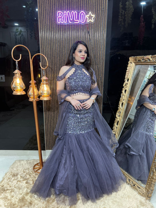 Royal Purple Sequin Mermaid Lehenga  RC332