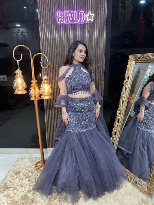 Royal Purple Sequin Mermaid Lehenga  RC332