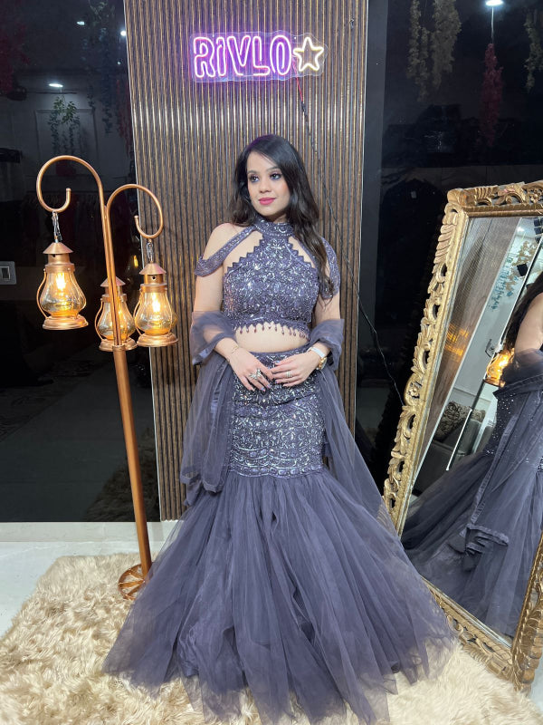 Royal Purple Sequin Mermaid Lehenga  RC332