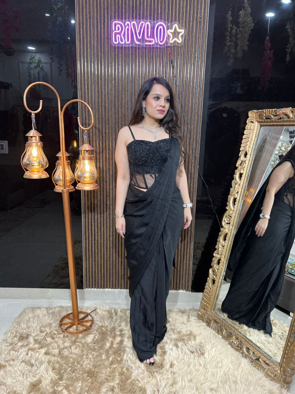 Black Embellished Corset Drape Saree RC333