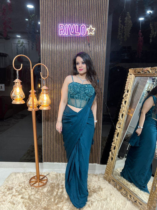 Green Embellished Corset Drape Saree RC334