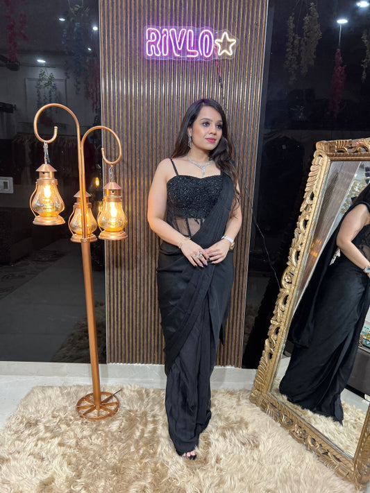 Black Embellished Corset Drape Saree RC333