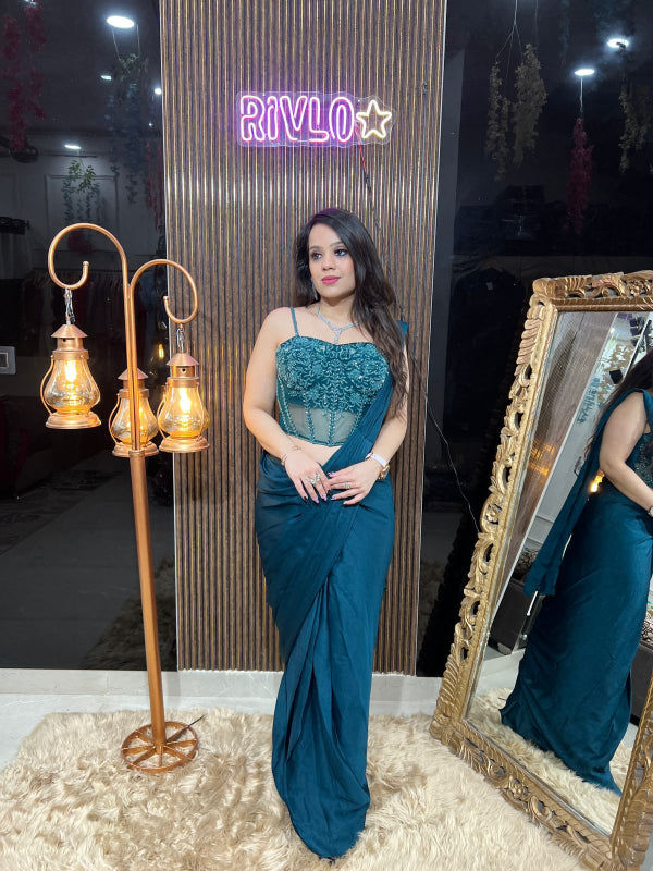 Green Embellished Corset Drape Saree RC334