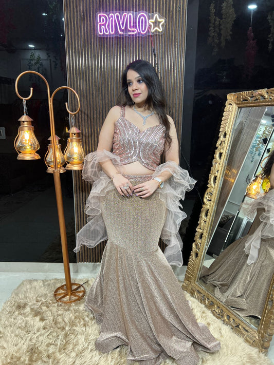 Rose Gold Shimmer Mermaid Lehenga Set RC338